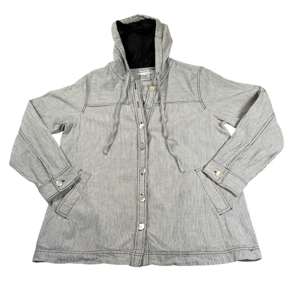 NorthStyle Womens Lightweight Cotton Jacket Sz M Striped Hooded Beach Fisherman - Picture 5 of 8
